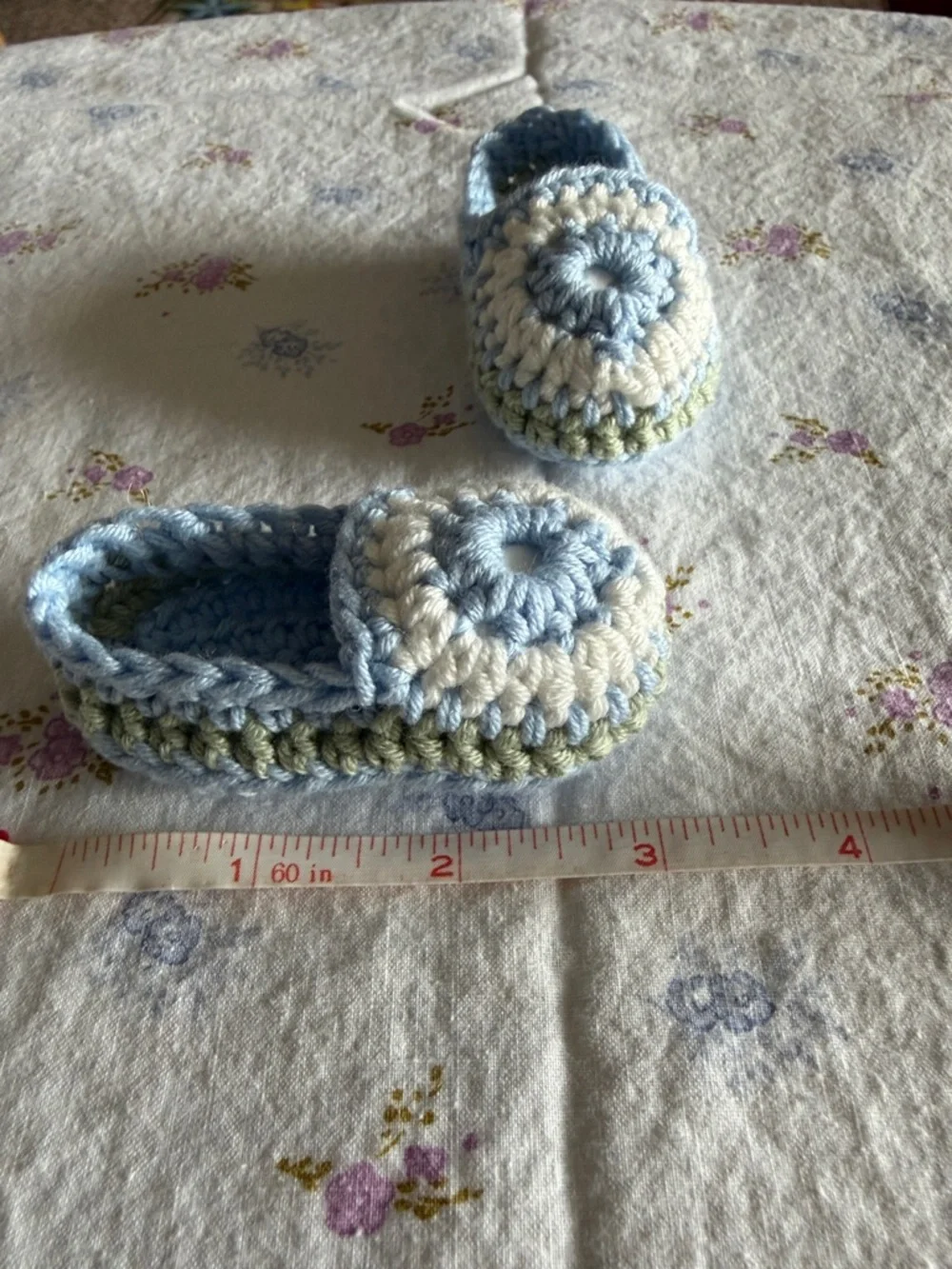 Handmade Baby Crochet Moccasins in Light Blue & White